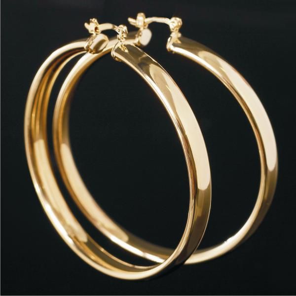 BRINCO ARGOLA ACHATADA GRANDE OURO 18K